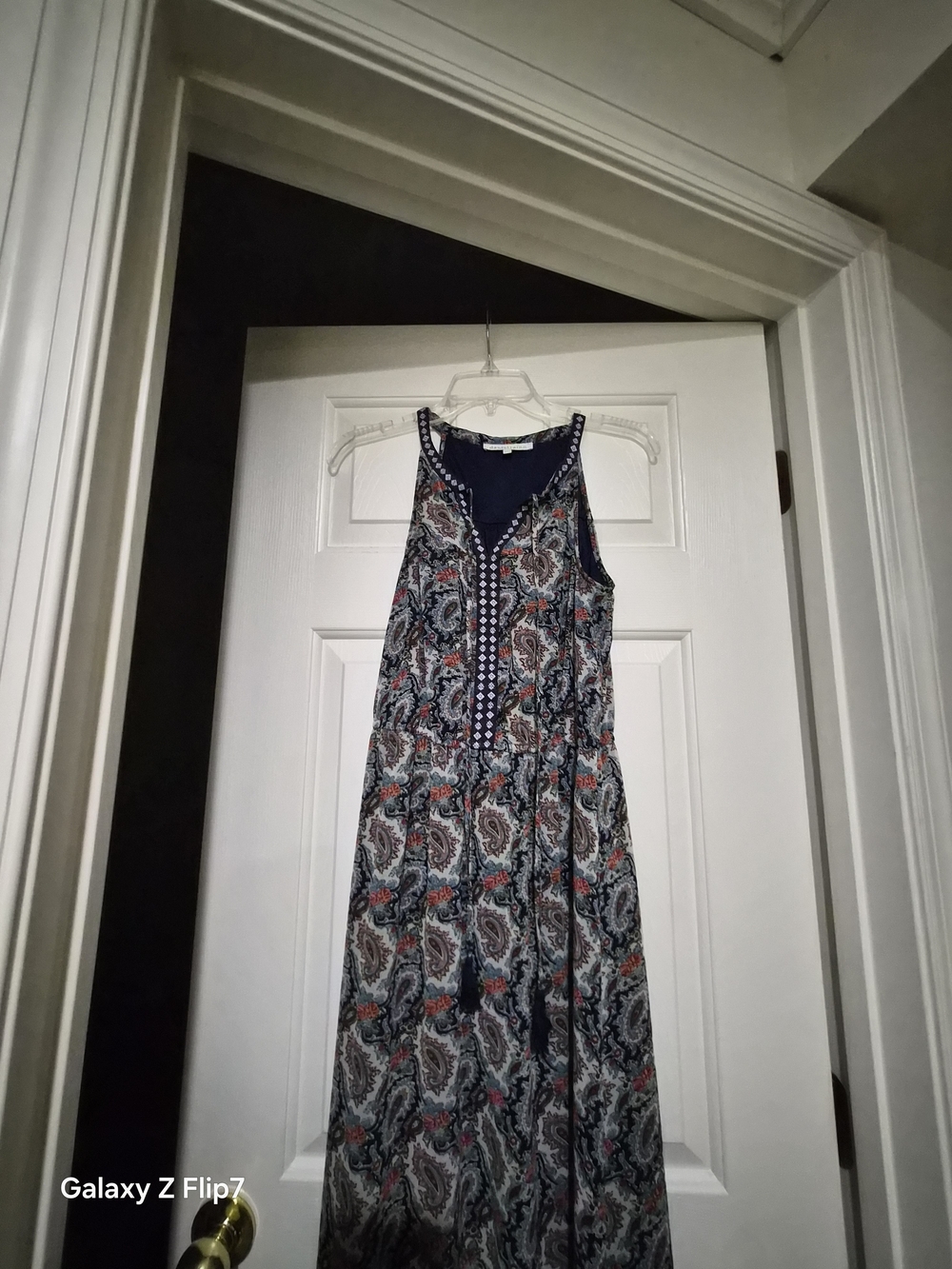 Daniel Rainn Navy Paisley Maxi Dress with Red and Cream Accents
